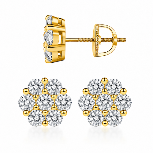 18k Gold Plated VVS Moissanite Floral Stud Earrings- Diamond Like Shine| GRA Certified