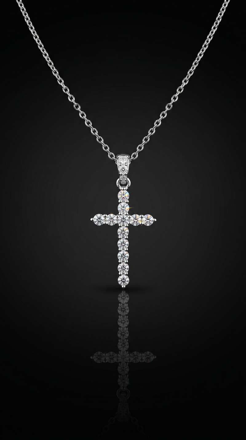 Aurivelle's Sliver & Moissanite Cross Pendant & Chain -Diamond-Like Shine| GRA Certified