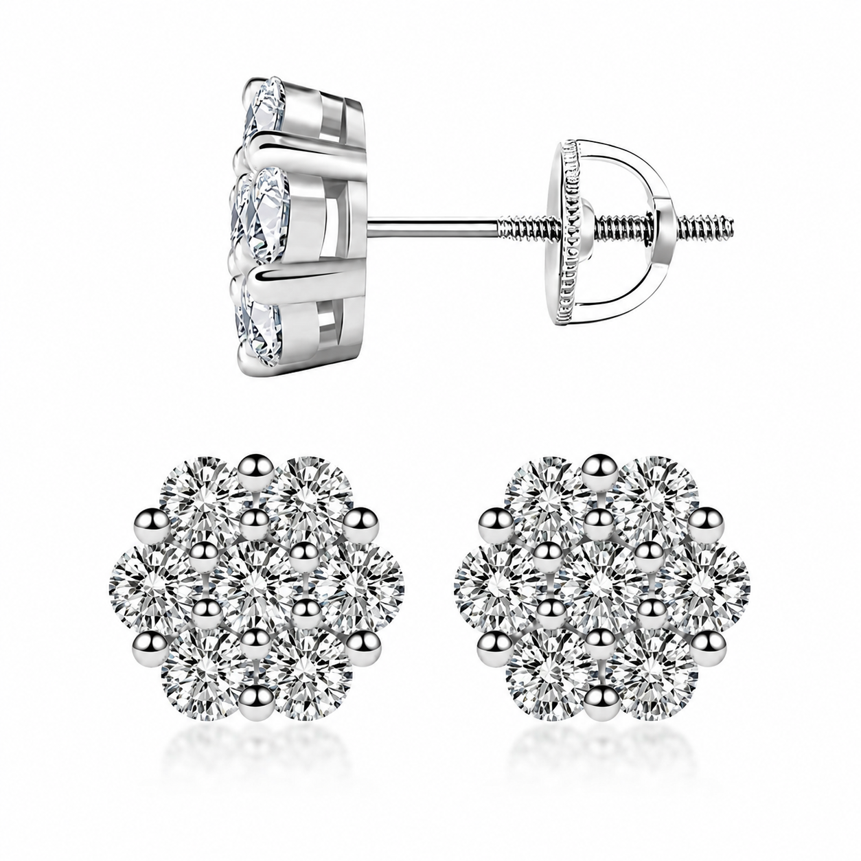 18k Gold Plated VVS Moissanite Floral Stud Earrings- Diamond Like Shine| GRA Certified
